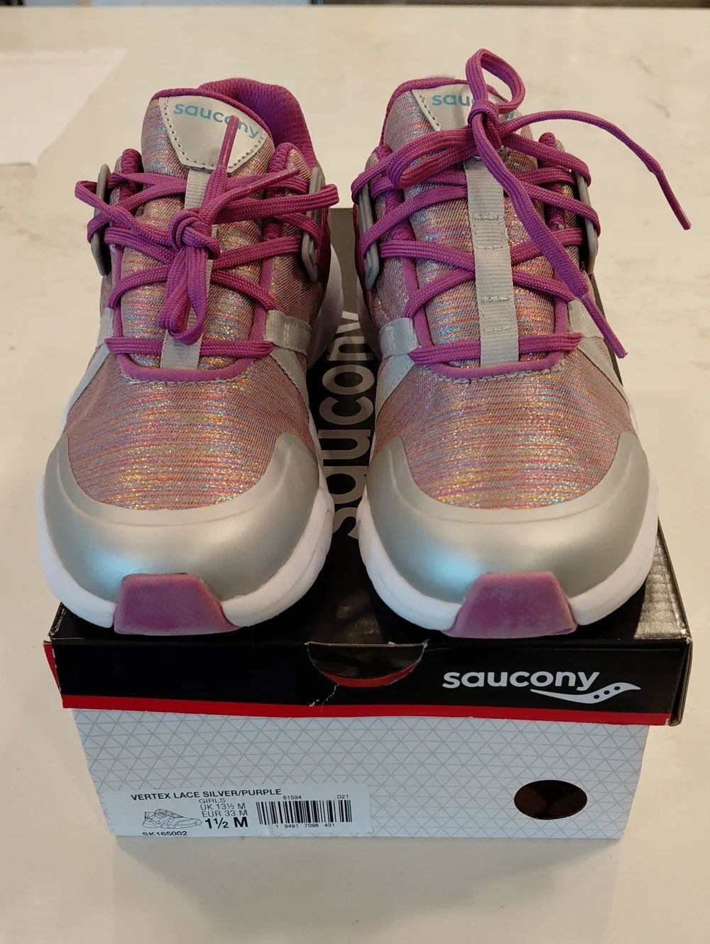Saucony Vertex Lace Sneakers - Silver Iridescent with Purple Accents